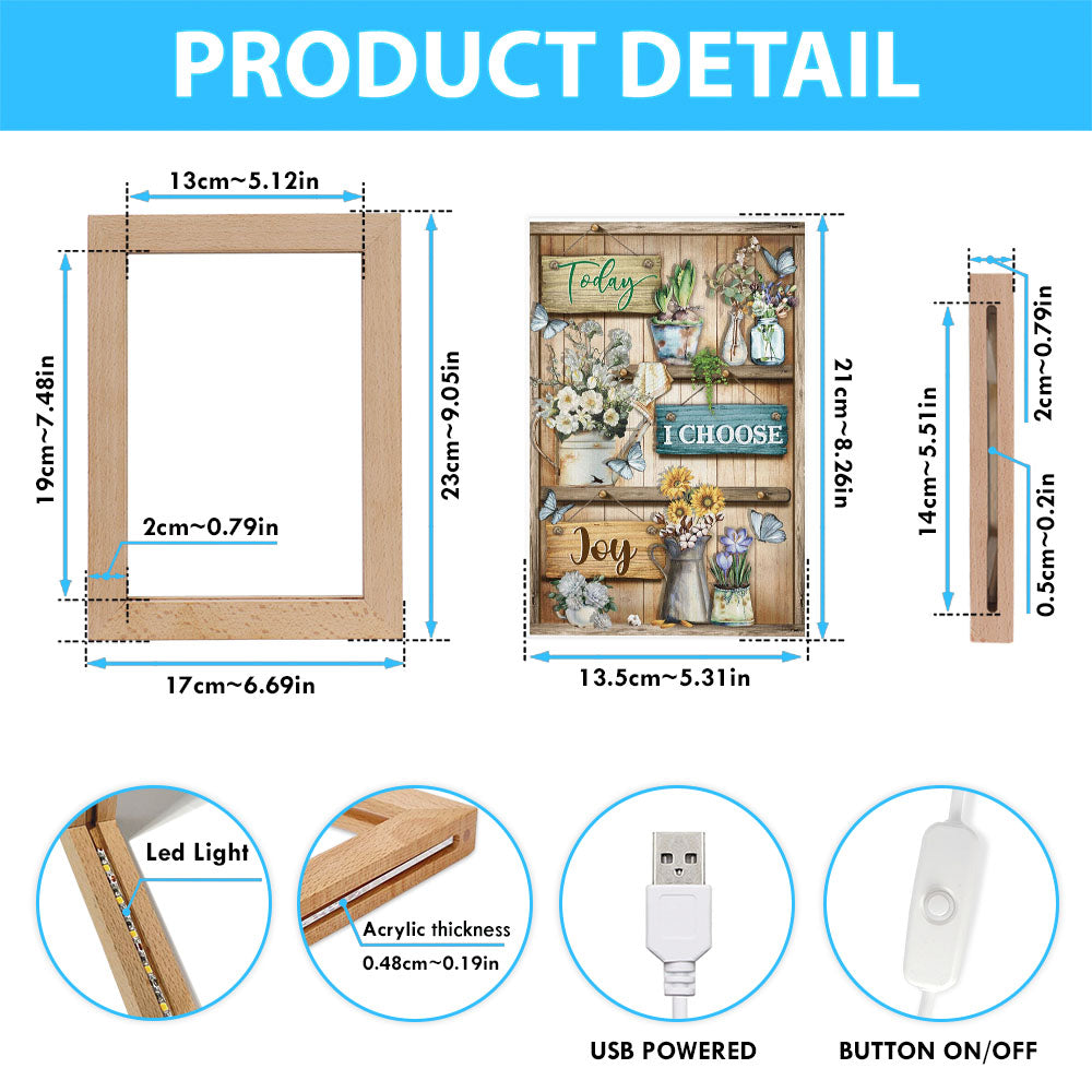 Today I Choose Joy Flower Butterfly Frame Lamp Prints - Christian Decor - Bible Verse Wooden Lamp