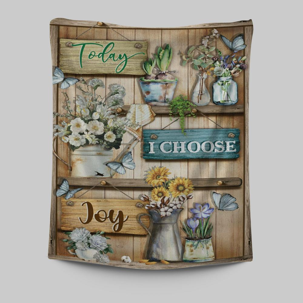 Today I Choose Joy Flower Butterfly Tapestry Prints - Christian Wall Decor - Bible Verse Tapestry Art
