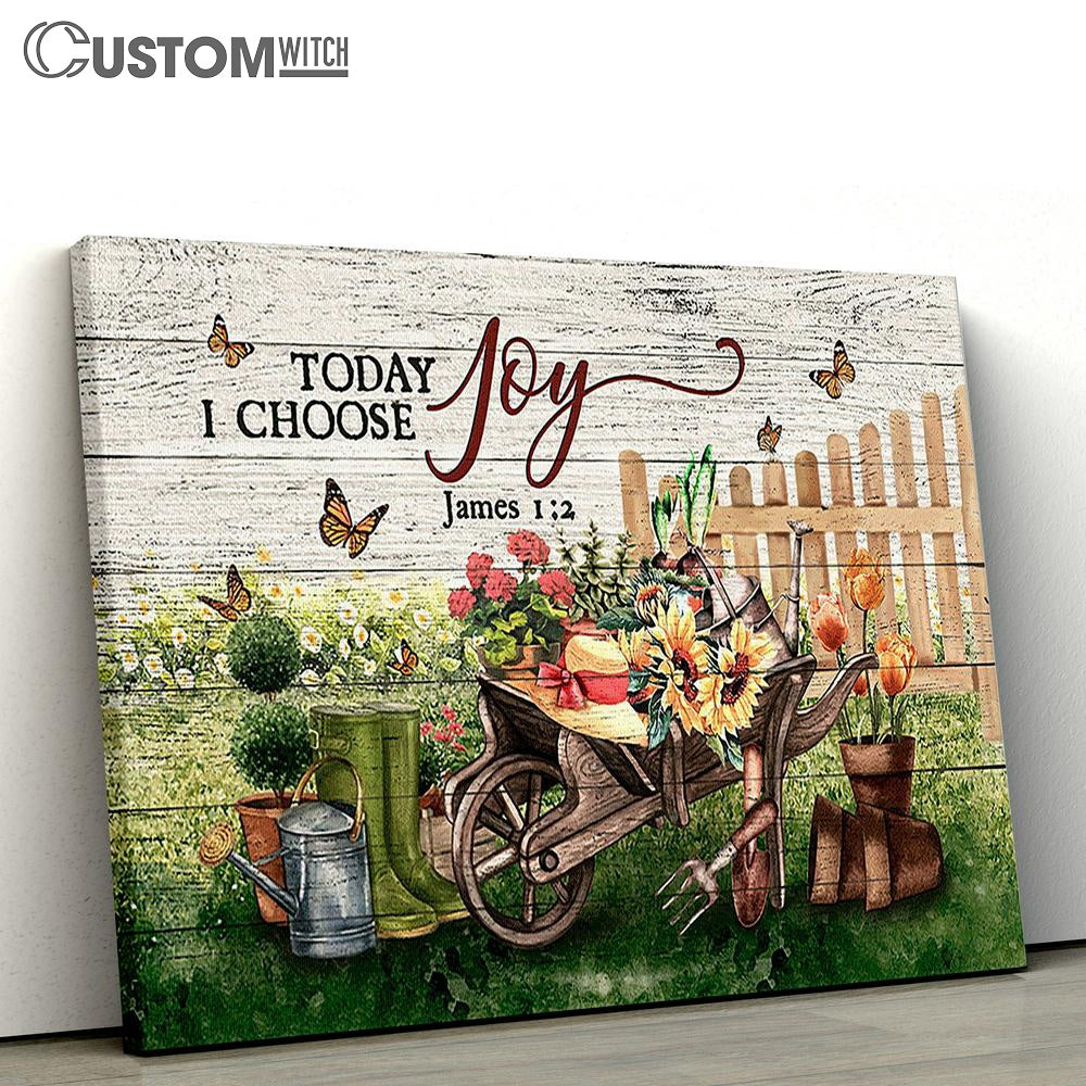 Today I Choose Joy Flower Picket Fence Butterfly Canvas Art - Christian Wall Art Decor - Bible Verse Canvas