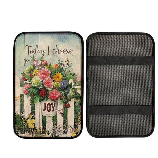Today I Choose Joy Flower Pot Hummingbird Car Center Console Cover, Christ Car Interior Accessories