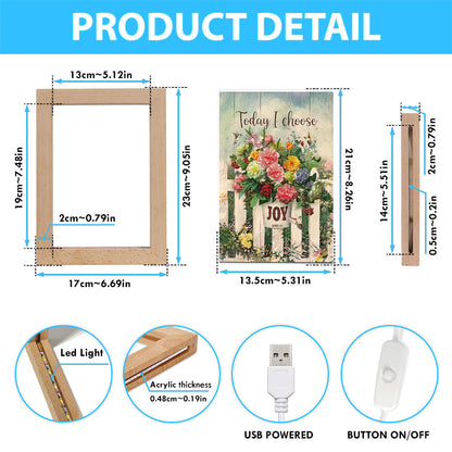 Today I Choose Joy Flower Pot Hummingbird Frame Lamp Print - Inspirational Frame Lamp Art - Christian Art Home Decor