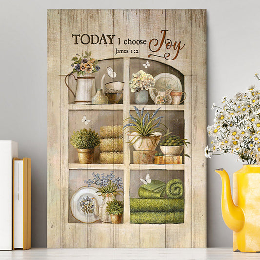 Today I Choose Joy Flower Vase White Butterfly Canvas Wall Art - Christian Canvas Prints - Bible Verse Canvas Art