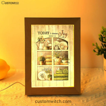 Today I Choose Joy Flower Vase White Butterfly Frame Lamp Art - Christian Night Light - Bible Verse Wooden Lamp