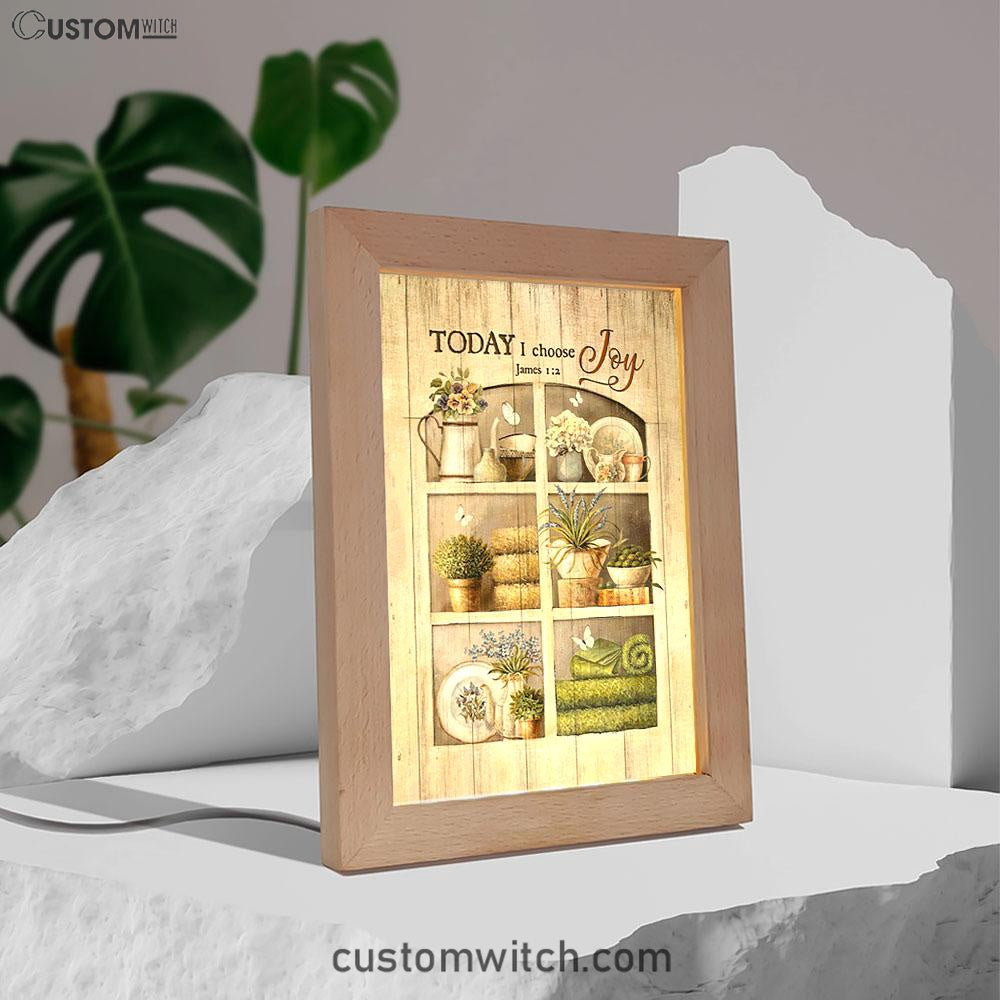 Today I Choose Joy Flower Vase White Butterfly Frame Lamp Art - Christian Night Light - Bible Verse Wooden Lamp