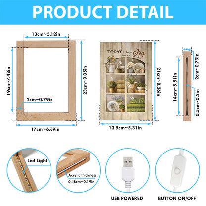 Today I Choose Joy Flower Vase White Butterfly Frame Lamp Art - Christian Night Light - Bible Verse Wooden Lamp