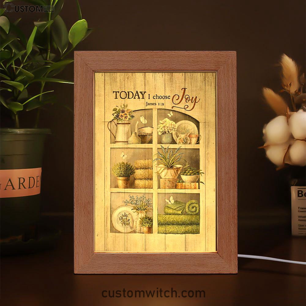 Today I Choose Joy Flower Vase White Butterfly Frame Lamp Art - Christian Night Light - Bible Verse Wooden Lamp