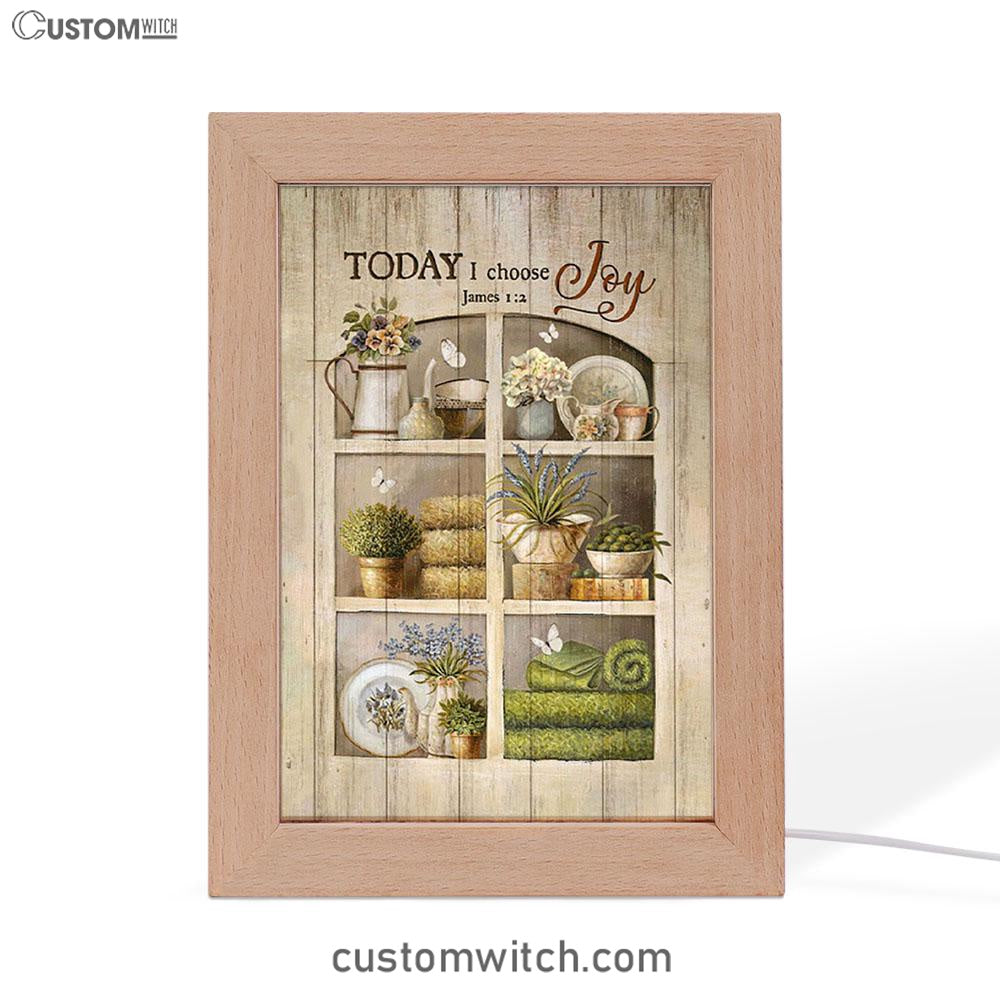 Today I Choose Joy Flower Vase White Butterfly Frame Lamp Art - Christian Night Light - Bible Verse Wooden Lamp