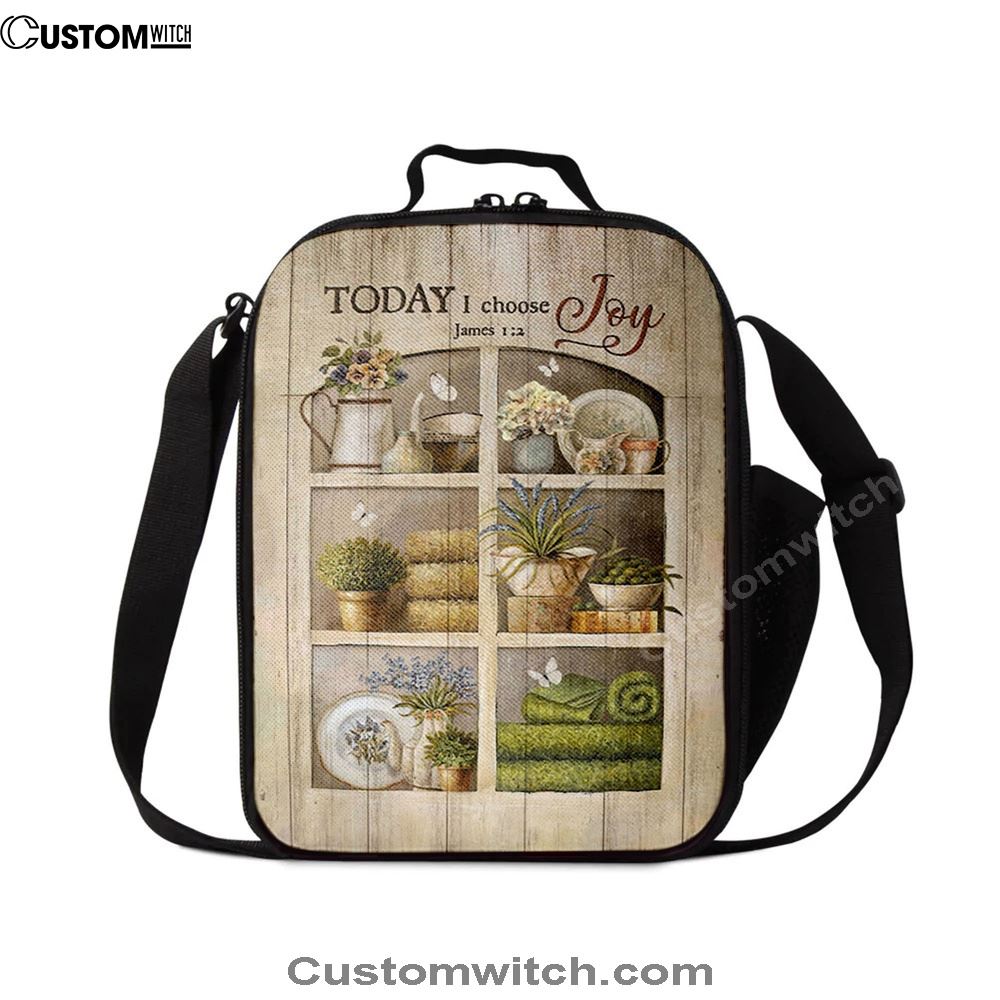 Today I Choose Joy Flower Vase White Butterfly Lunch Bag For Men And Women, Spiritual Christian Lunch Box For School, Work