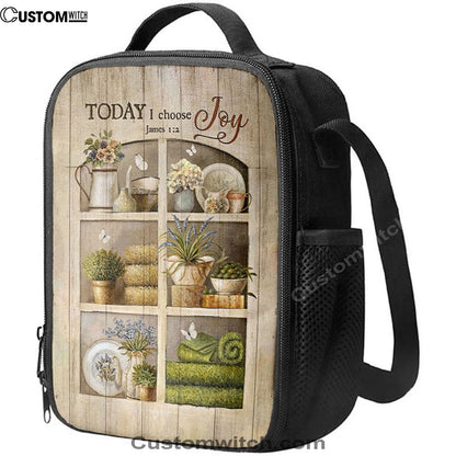 Today I Choose Joy Flower Vase White Butterfly Lunch Bag For Men And Women, Spiritual Christian Lunch Box For School, Work
