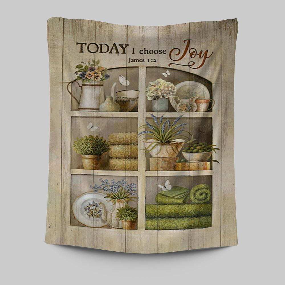 Today I Choose Joy Flower Vase White Butterfly Tapestry Wall Art - Christian Tapestries Prints - Bible Verse Tapestry Art