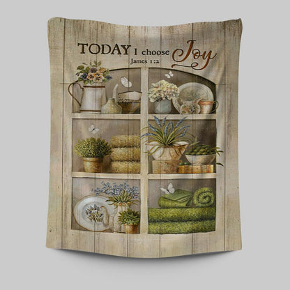 Today I Choose Joy Flower Vase White Butterfly Tapestry Wall Art - Christian Tapestries Prints - Bible Verse Tapestry Art