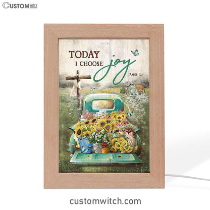 Today I Choose Joy Frame Lamp - Sunflower Car Flower Field Wooden Cross Frame Lamp Art - Christian Art - Bible Verse Art - Religious Home Decor