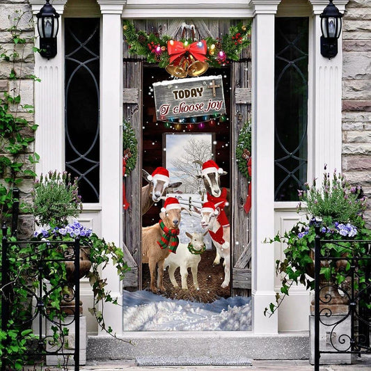 Today I Choose Joy Goat Farmhouse Door Cover, Christmas Door Knob Covers, Christmas Outdoor Decoration