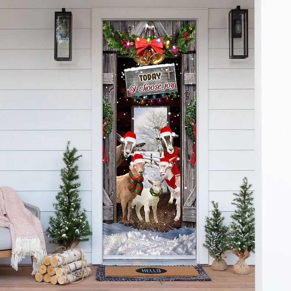 Today I Choose Joy Goat Farmhouse Door Cover, Christmas Door Knob Covers, Christmas Outdoor Decoration