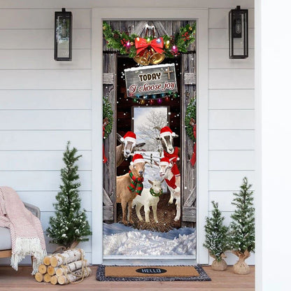 Today I Choose Joy Goat Farmhouse Door Cover, Christmas Door Knob Covers, Christmas Outdoor Decoration