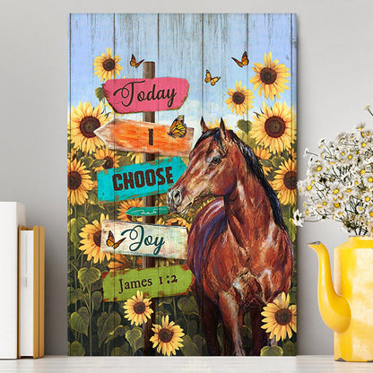 Today I Choose Joy Horse Sunflower Field Monarch Butterfly Canvas Wall Art - Christian Canvas Prints - Bible Verse Canvas Art