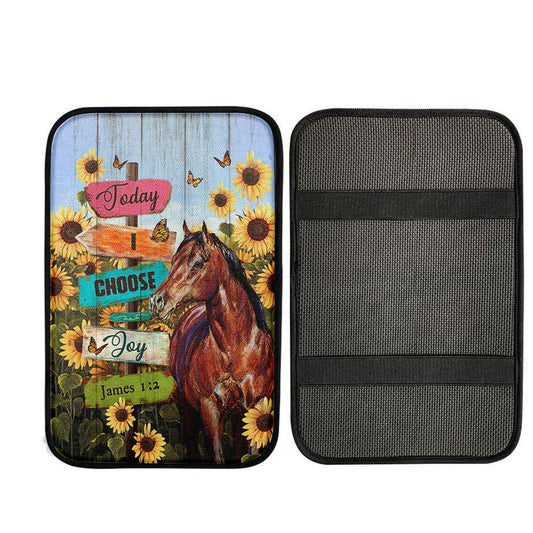 Today I Choose Joy Horse Sunflower Field Monarch Butterfly Car Center Console Cover, Christ Car Interior Accessories