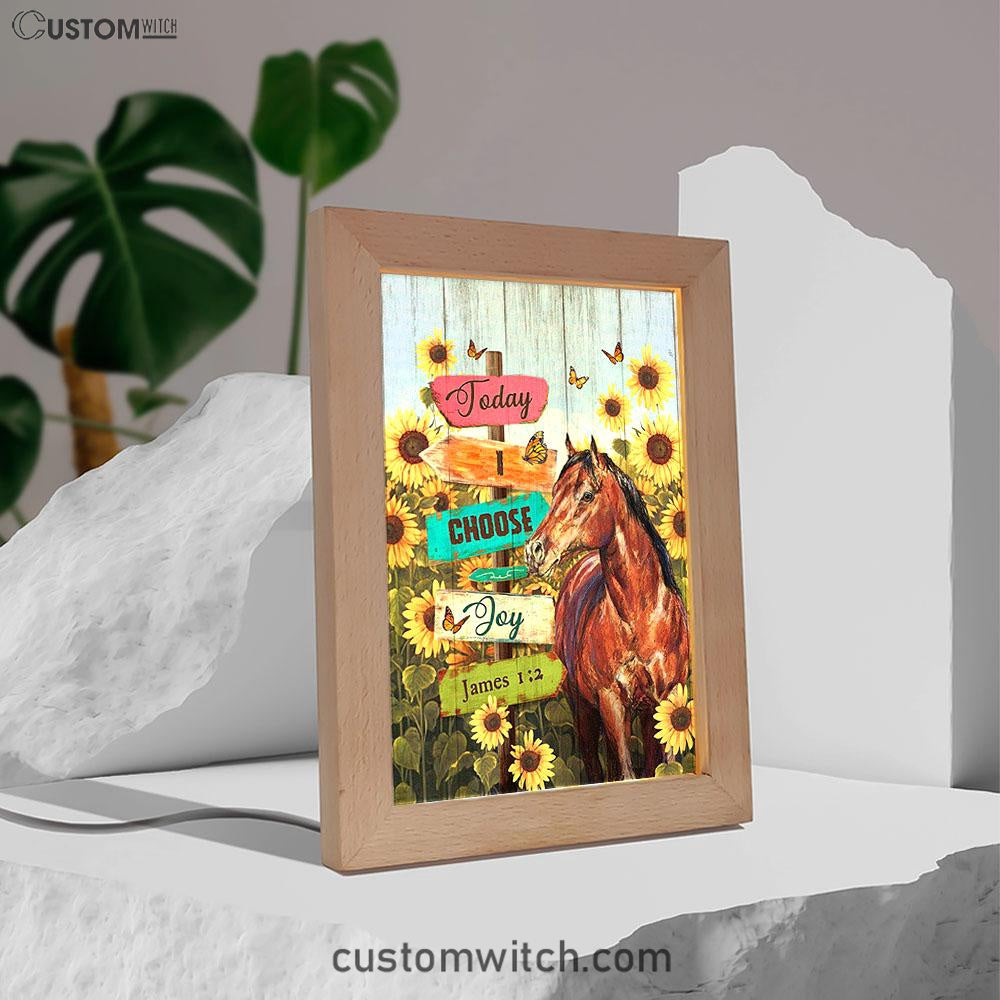 Today I Choose Joy Horse Sunflower Field Monarch Butterfly Frame Lamp Art - Christian Night Light - Bible Verse Wooden Lamp