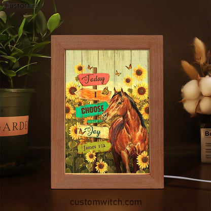 Today I Choose Joy Horse Sunflower Field Monarch Butterfly Frame Lamp Art - Christian Night Light - Bible Verse Wooden Lamp