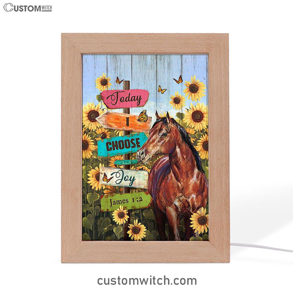 Today I Choose Joy Horse Sunflower Field Monarch Butterfly Frame Lamp Art - Christian Night Light - Bible Verse Wooden Lamp