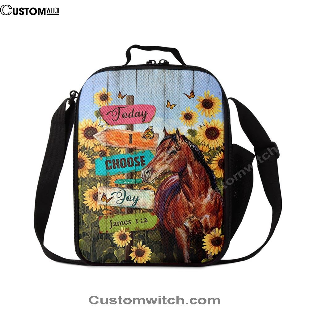 Today I Choose Joy Horse Sunflower Field Monarch Butterfly Lunch Bag For Men And Women, Spiritual Christian Lunch Box For School, Work