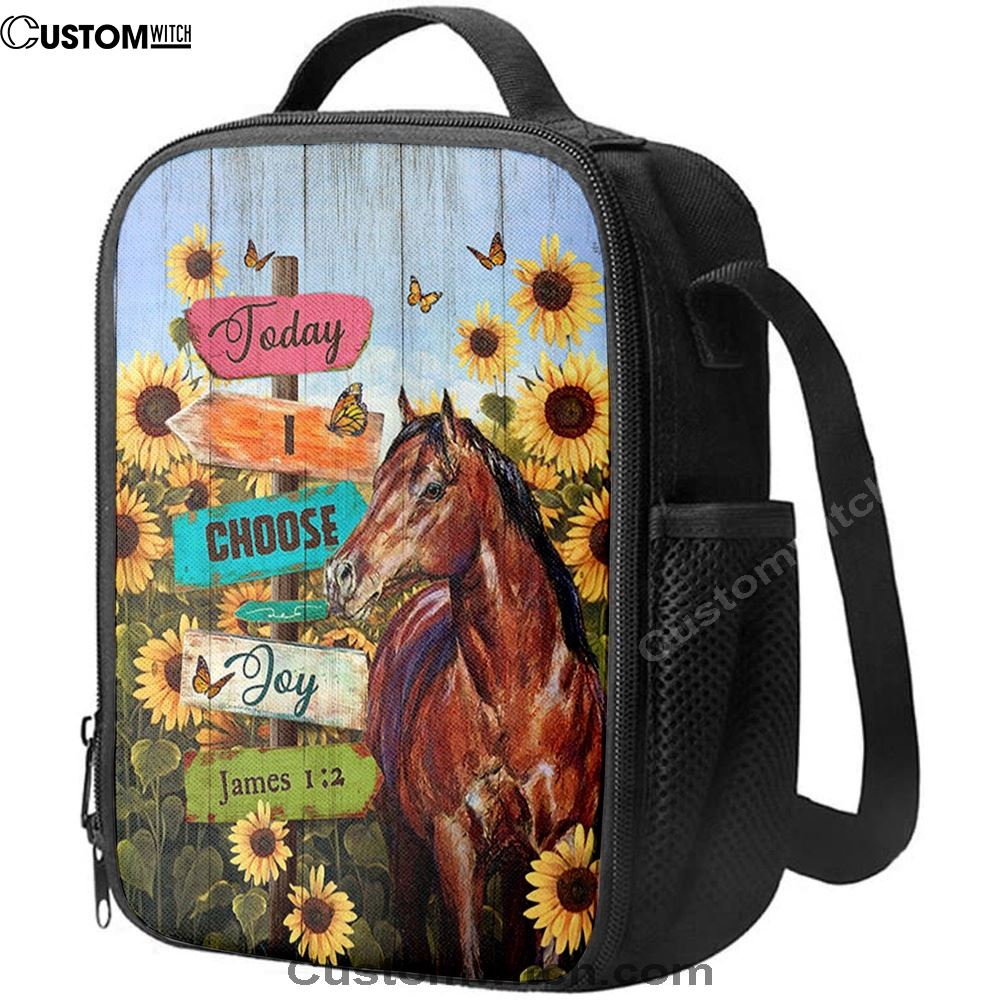 Today I Choose Joy Horse Sunflower Field Monarch Butterfly Lunch Bag For Men And Women, Spiritual Christian Lunch Box For School, Work