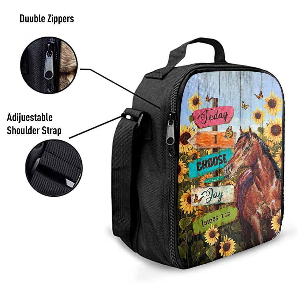 Today I Choose Joy Horse Sunflower Field Monarch Butterfly Lunch Bag For Men And Women, Spiritual Christian Lunch Box For School, Work