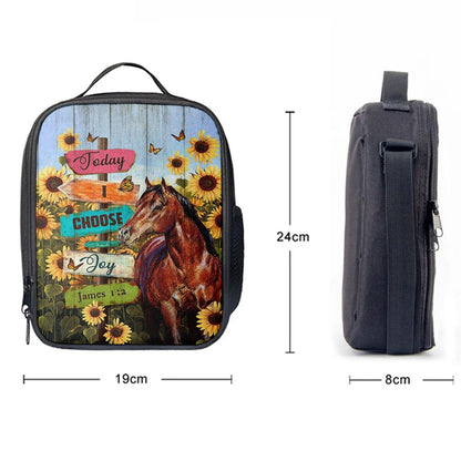 Today I Choose Joy Horse Sunflower Field Monarch Butterfly Lunch Bag For Men And Women, Spiritual Christian Lunch Box For School, Work