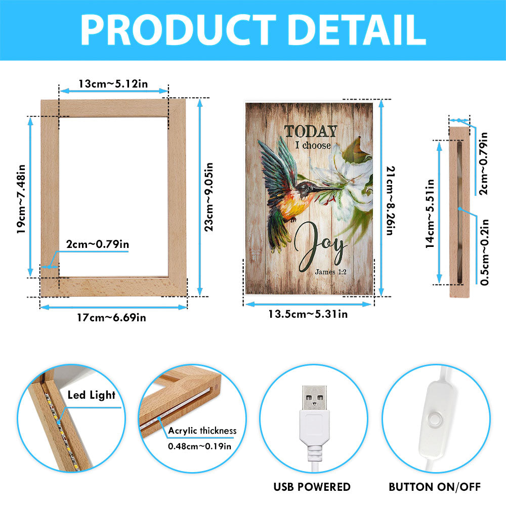Today I Choose Joy Hummingbird Lily Flower Frame Lamp Art - Bible Verse Wooden Lamp - Inspirational Art - Christian Home Decor