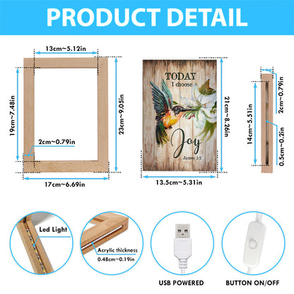 Today I Choose Joy Hummingbird Lily Flower Frame Lamp Art - Bible Verse Wooden Lamp - Inspirational Art - Christian Home Decor
