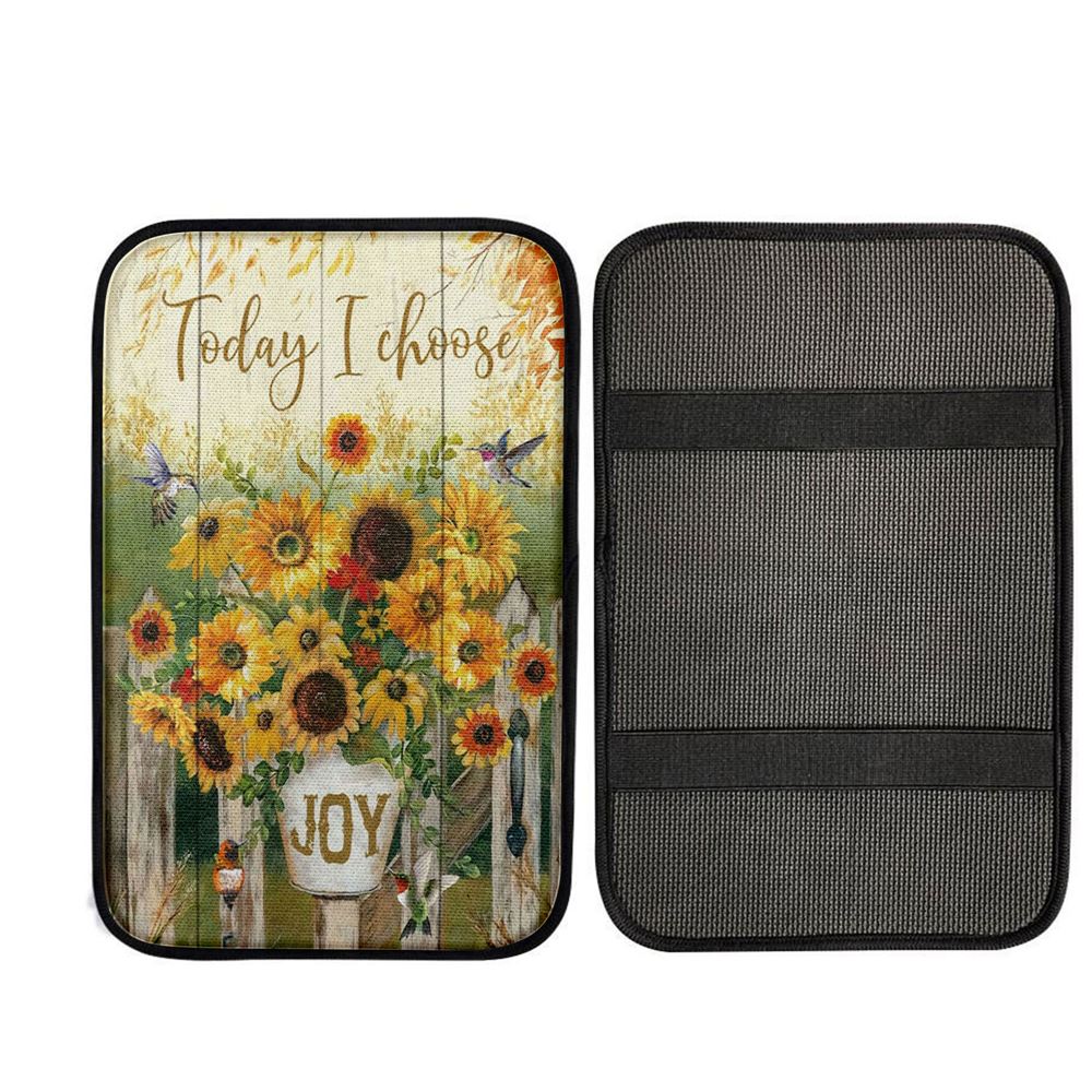 Today I Choose Joy Hummingbird Sunflower Car Center Console Cover, Bible Verse Car Interior Accessories
