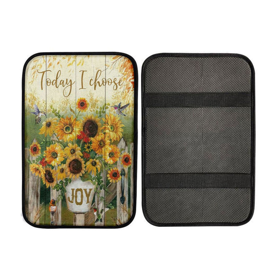 Today I Choose Joy Hummingbird Sunflower Center Console Cover, Cross Car Interior Accessories