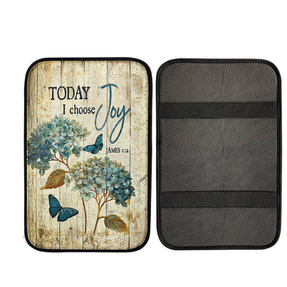 Today I Choose Joy Hydrangea Blue Butterfly Car Center Console Cover, Bible Verse Car Interior Accessories