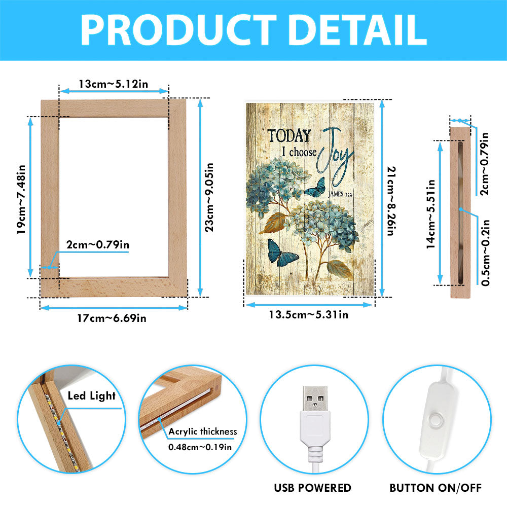 Today I Choose Joy Hydrangea Blue Butterfly Frame Lamp Print - Inspirational Frame Lamp Art - Christian Art Home Decor