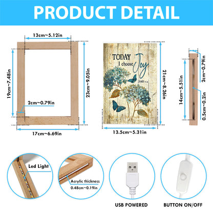 Today I Choose Joy Hydrangea Blue Butterfly Frame Lamp Print - Inspirational Frame Lamp Art - Christian Art Home Decor