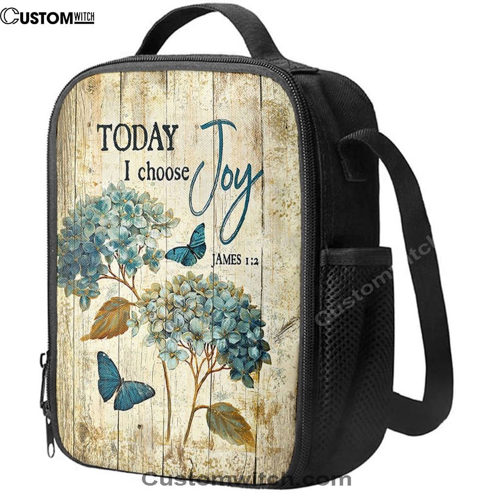 Today I Choose Joy Hydrangea Blue Butterfly Lunch Bag For Men And Women, Spiritual Christian Lunch Box For School, Work