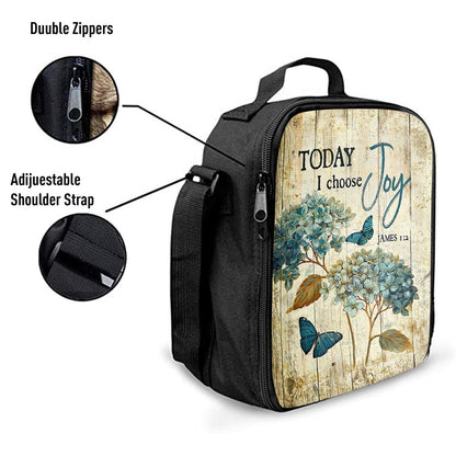 Today I Choose Joy Hydrangea Blue Butterfly Lunch Bag For Men And Women, Spiritual Christian Lunch Box For School, Work