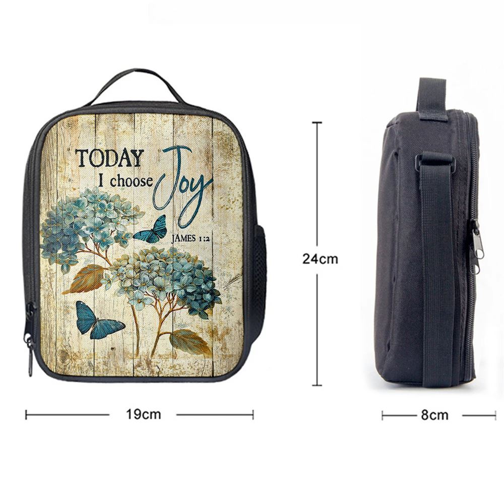 Today I Choose Joy Hydrangea Blue Butterfly Lunch Bag For Men And Women, Spiritual Christian Lunch Box For School, Work