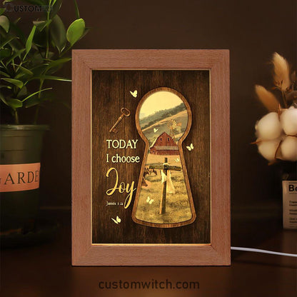 Today I Choose Joy Key Cross Symbol Green Meadow Land Frame Lamp Art - Christian Night Light - Bible Verse Wooden Lamp