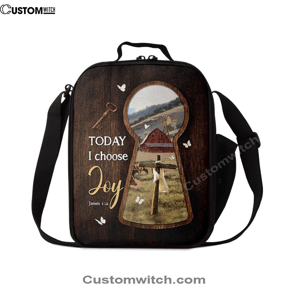 Today I Choose Joy Key Cross Symbol Green Meadow Land Lunch Bag For Men And Women, Spiritual Christian Lunch Box For School, Work