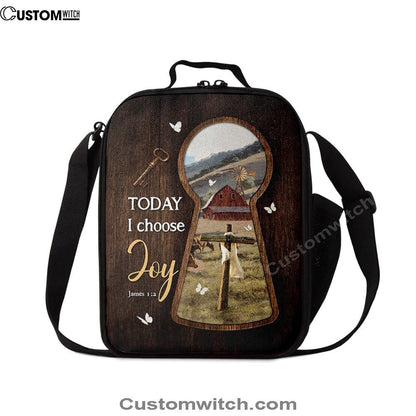 Today I Choose Joy Key Cross Symbol Green Meadow Land Lunch Bag For Men And Women, Spiritual Christian Lunch Box For School, Work