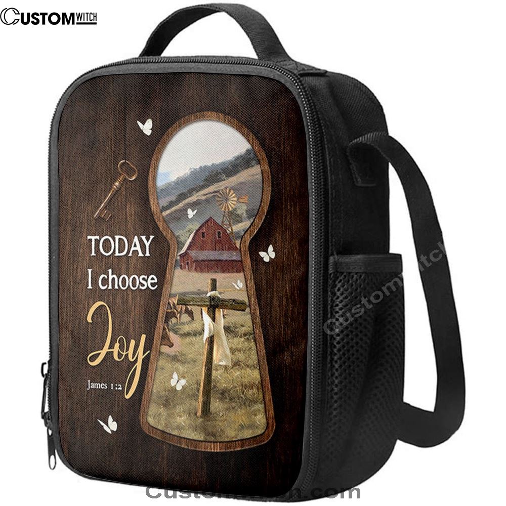 Today I Choose Joy Key Cross Symbol Green Meadow Land Lunch Bag For Men And Women, Spiritual Christian Lunch Box For School, Work