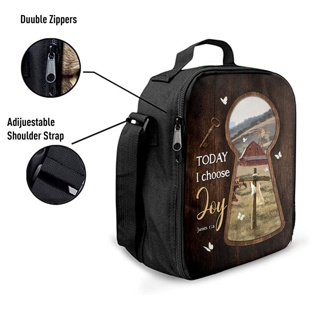 Today I Choose Joy Key Cross Symbol Green Meadow Land Lunch Bag For Men And Women, Spiritual Christian Lunch Box For School, Work