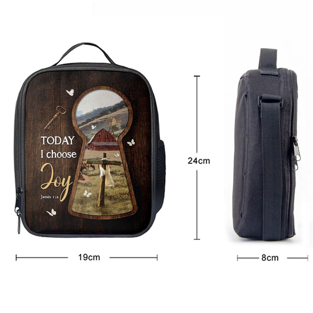 Today I Choose Joy Key Cross Symbol Green Meadow Land Lunch Bag For Men And Women, Spiritual Christian Lunch Box For School, Work