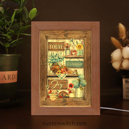 Today I Choose Joy Kitchen Blue Hydrangea Frame Lamp Art - Bible Verse Wooden Lamp - Inspirational Art - Christian Home Decor