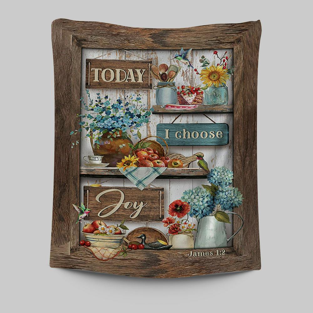 Today I Choose Joy Kitchen Blue Hydrangea Tapestry Wall Art - Bible Verse Tapestry Art - Inspirational Art -  Christian Indoor Wall Tapestries