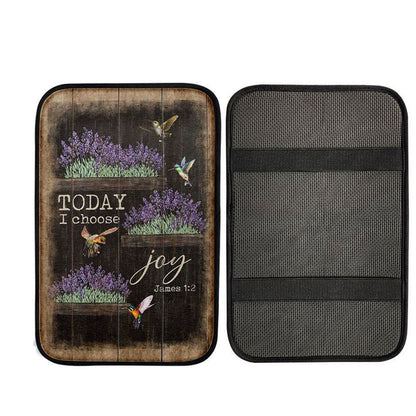 Today I Choose Joy Lavender Flower Hummingbird Car Center Console Cover, Religious Car Interior Accessories