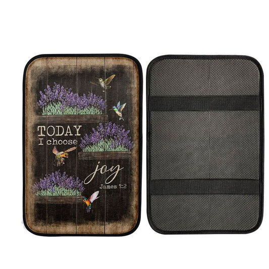 Today I Choose Joy Lavender Flower Hummingbird Car Center Console Cover, Religious Car Interior Accessories