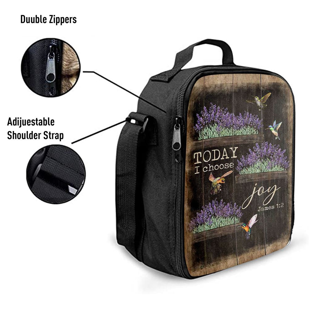Today I Choose Joy Lavender Flower Hummingbird Lunch Bag For Men And Women, Spiritual Christian Lunch Box For School, Work