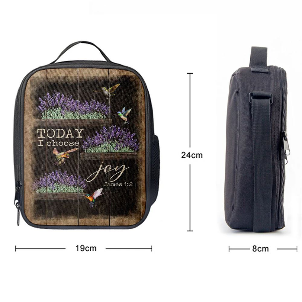 Today I Choose Joy Lavender Flower Hummingbird Lunch Bag For Men And Women, Spiritual Christian Lunch Box For School, Work